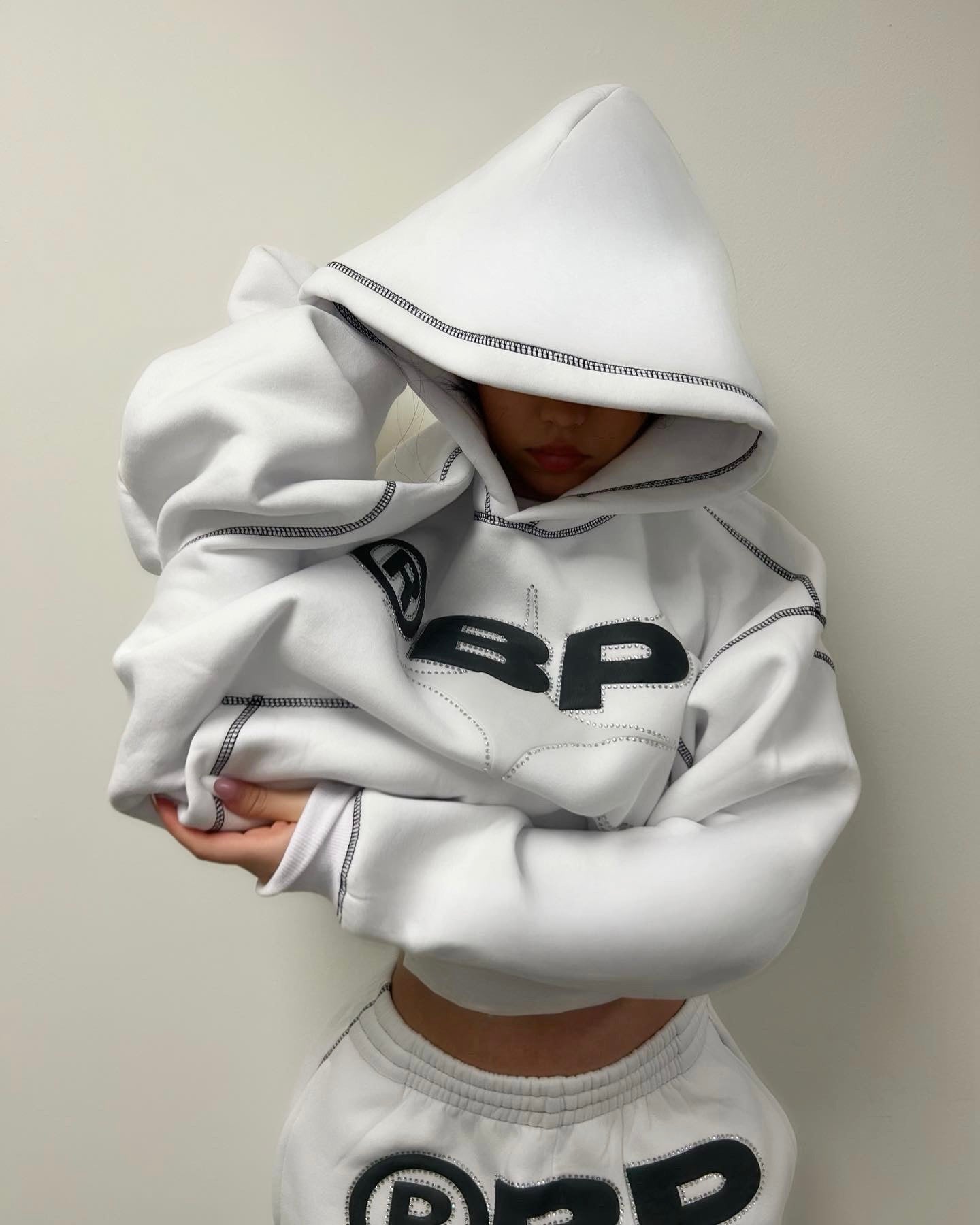 BP White Rhinestone Sweats