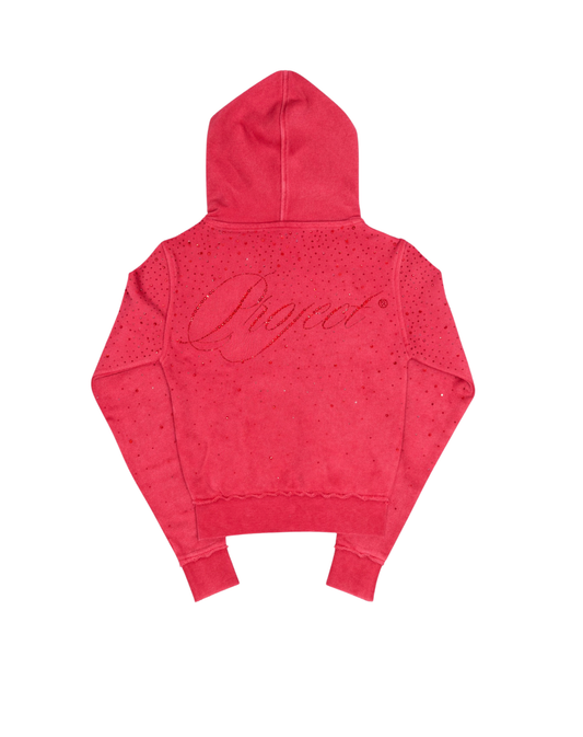 Fitted Red Rhinestone Zip Up