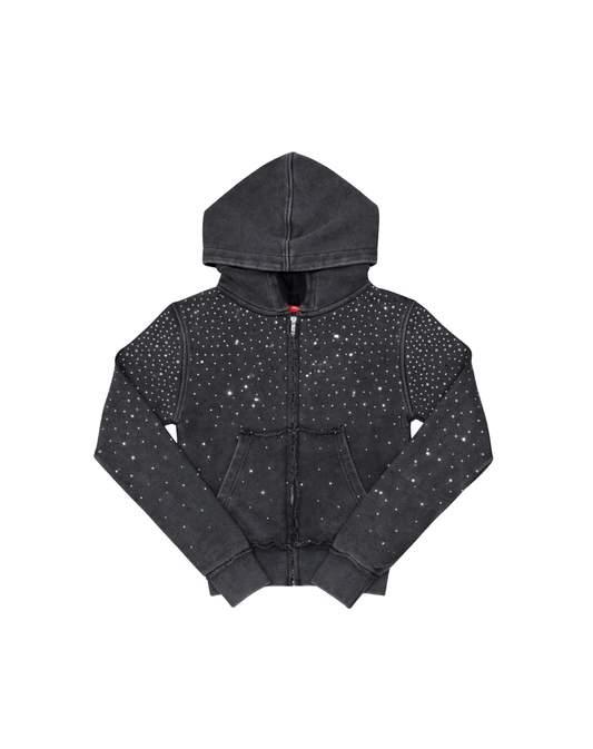 Fitted Black Rhinestone Zip Up