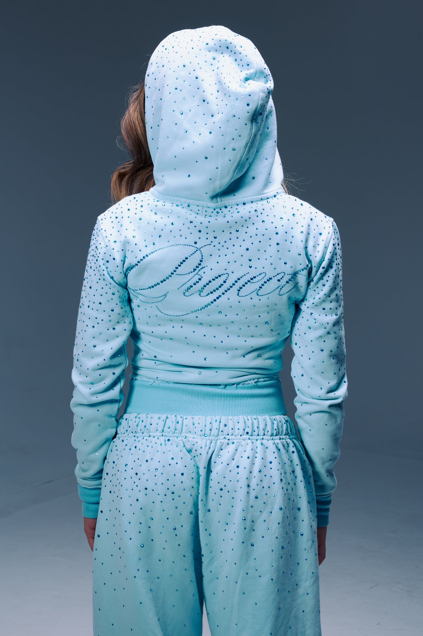 Fitted AQUA Rhinestone Zip Up (PRE-ORDER)
