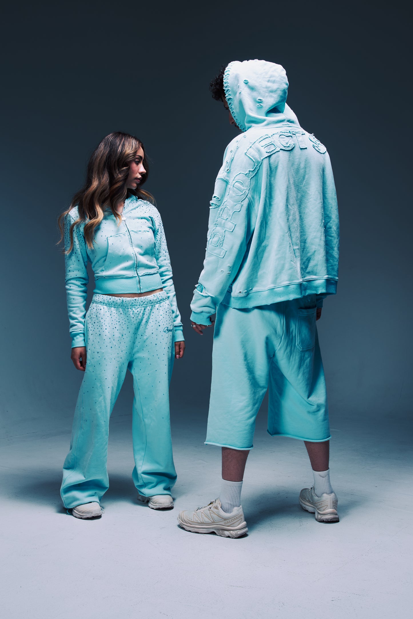 Fitted AQUA Rhinestone Zip Up (PRE-ORDER)