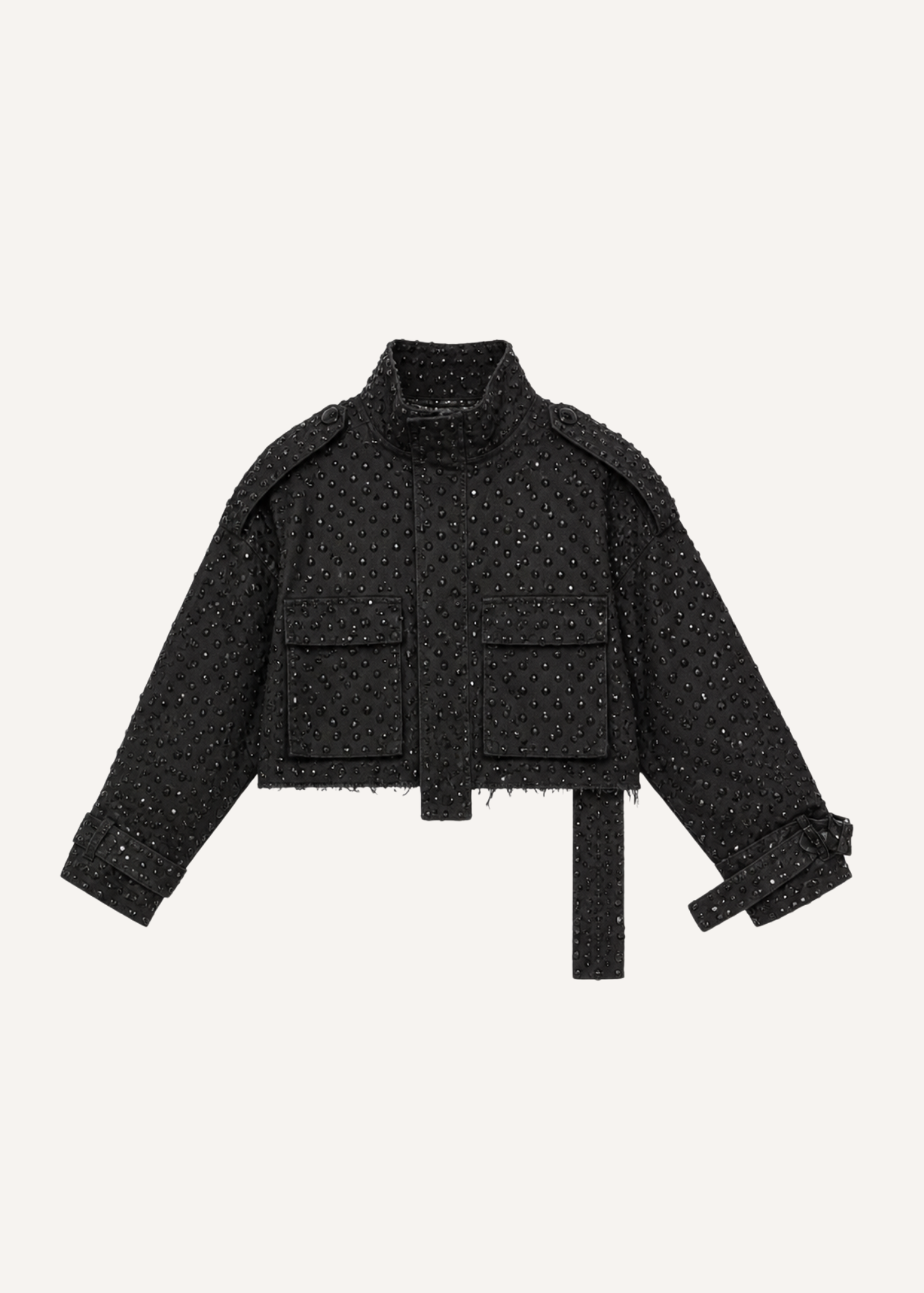 DISTRESSED RHINESTONE ZIP UP