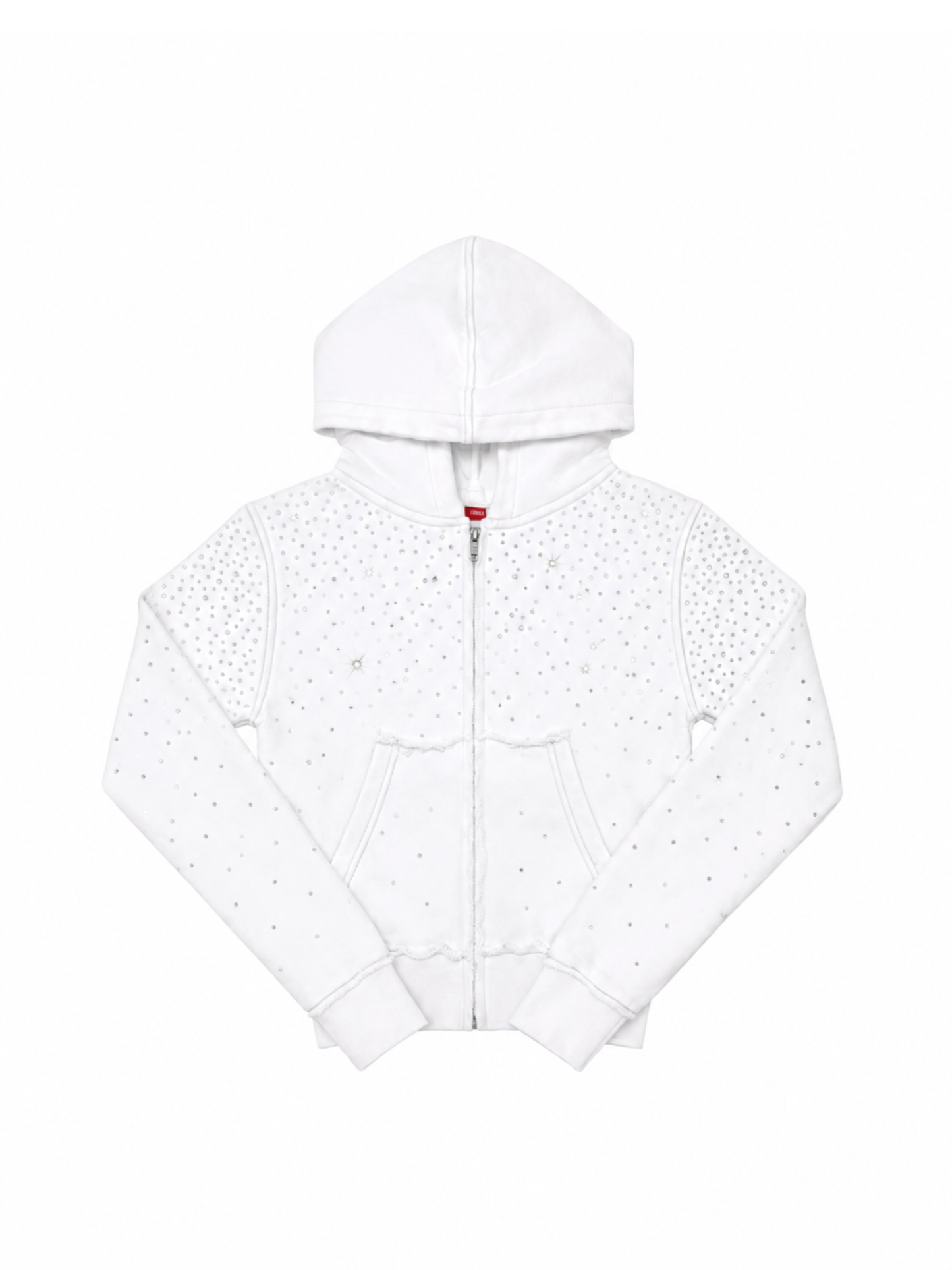 Fitted White Rhinestone Zip Up (PRE-ORDER)