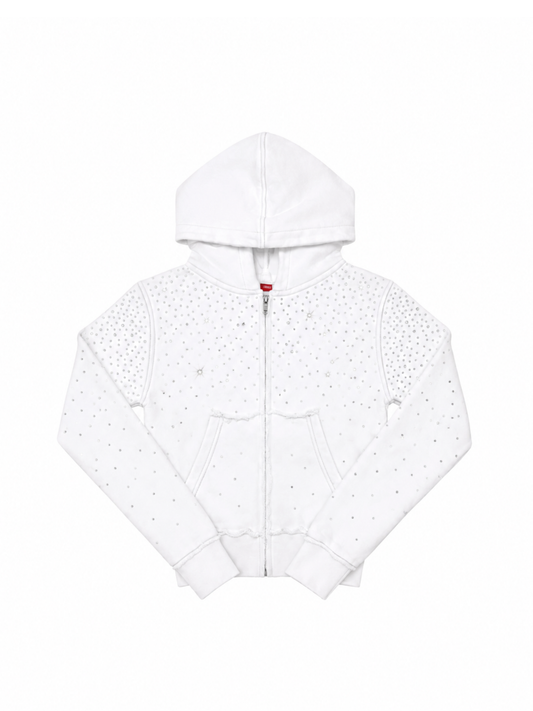 Fitted White Rhinestone Zip Up (PRE-ORDER)