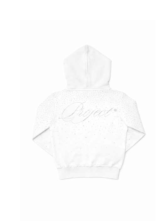 Fitted White Rhinestone Zip Up (PRE-ORDER)