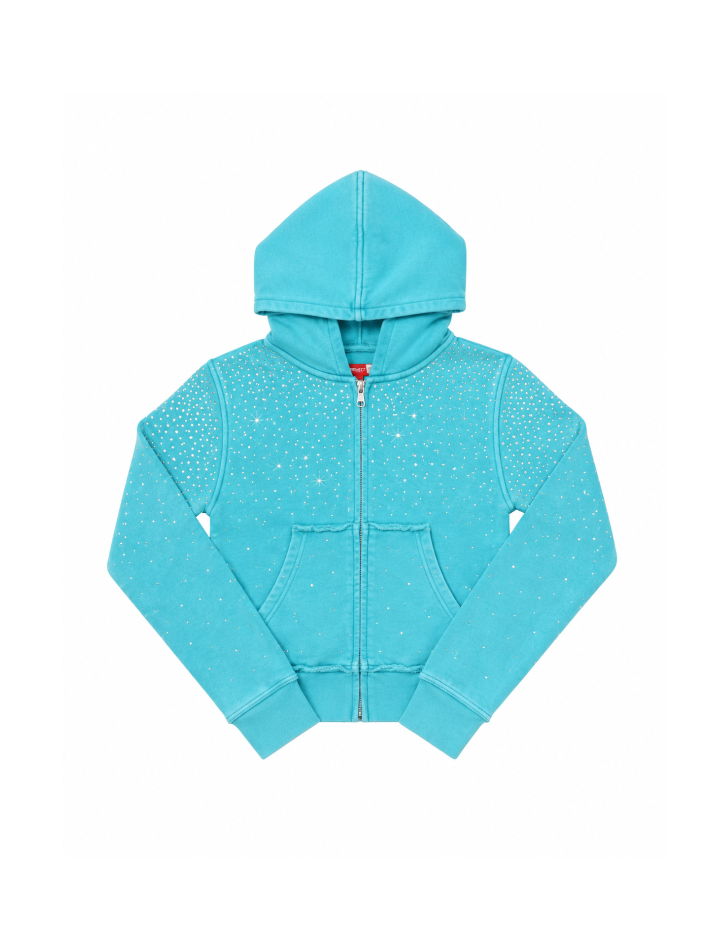 Fitted AQUA Rhinestone Zip Up (PRE-ORDER)