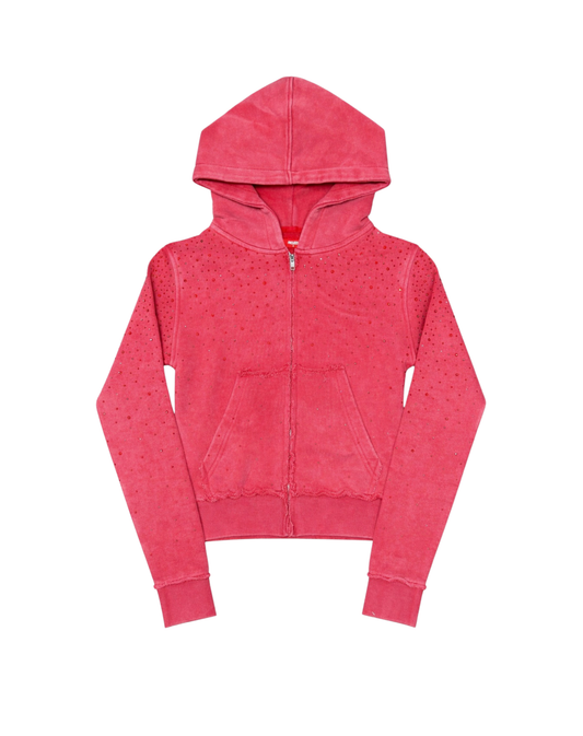 Fitted Red Rhinestone Zip Up