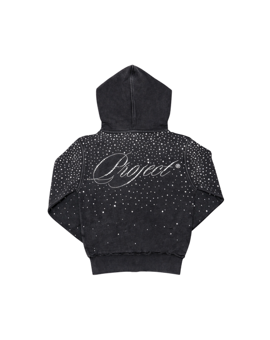 Fitted Black Rhinestone Zip Up
